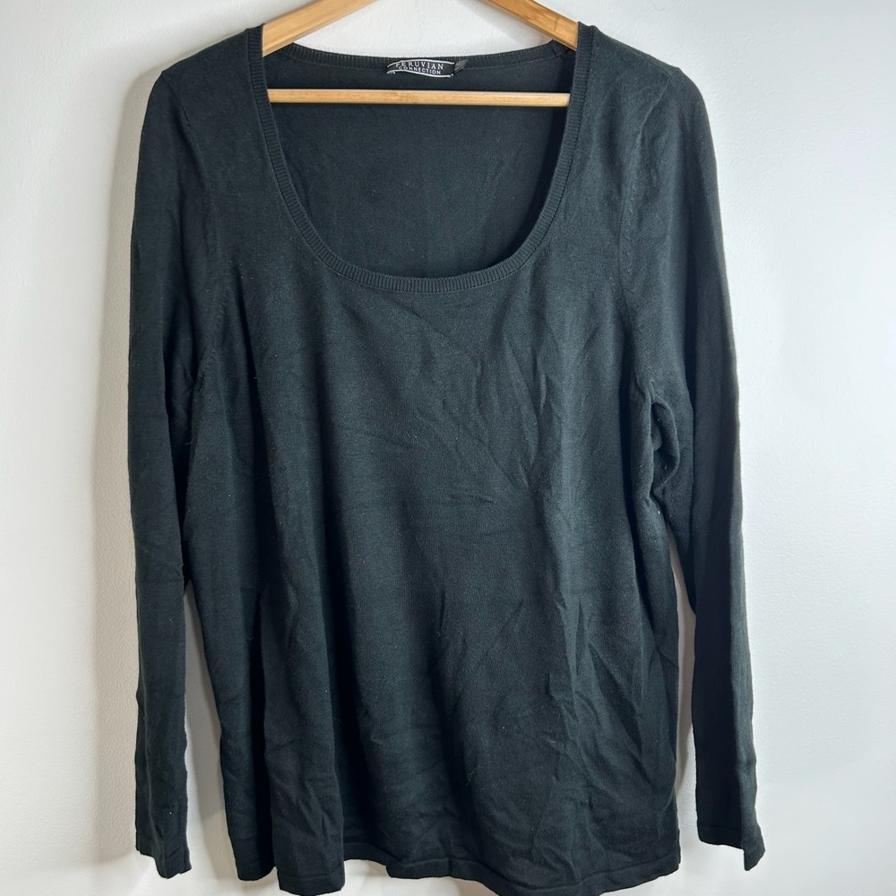 PERUVIAN CONNECTION Scoop Neck Sweater Womens XL Black Pima Cotton Quiet Luxury